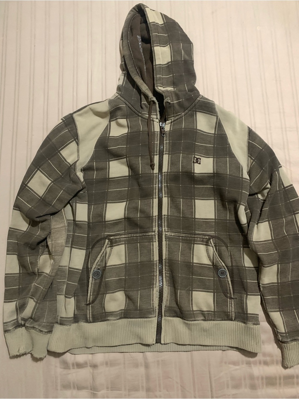 DC Brown Hooded y2k 2000s Zip-Up with Branded Patch
